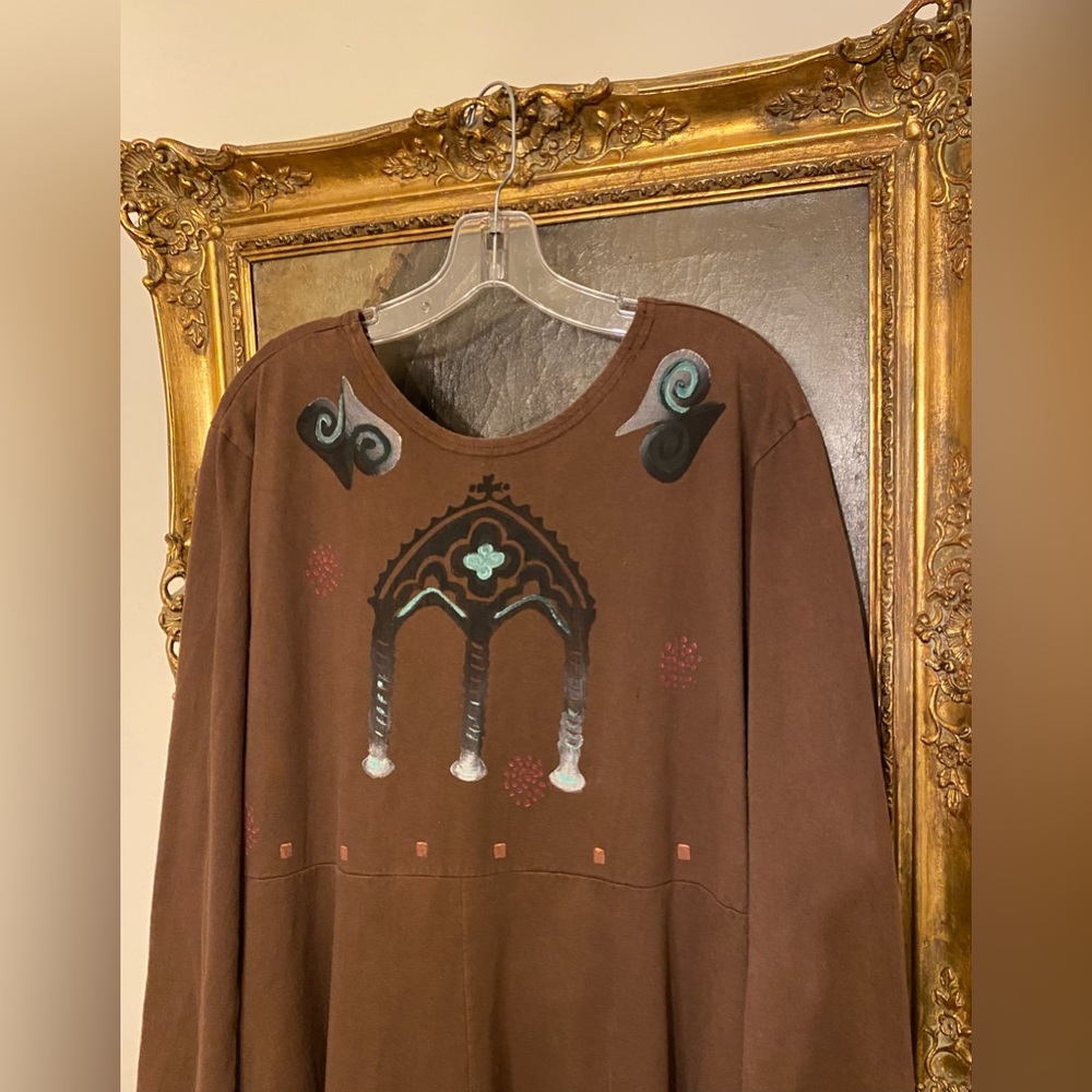 Blue Fish Long Sleeve Brown Dress with original Art of Trees from 1996 - Picture 5 of 10